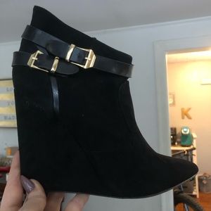 JustFab black wedge booties